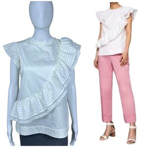 Ted Baker Linnda Double Ruffle Top Blouse Preppy Cottagecore Vacation US Size 6